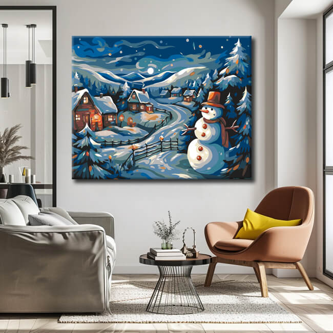 Painting by Numbers Winter Village Snowman