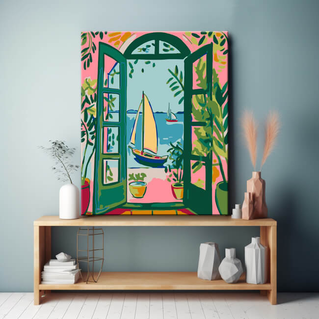 Window with boats - painting by numbers
