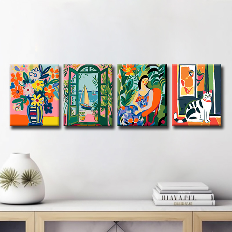 Leinwandkunst im Fauvismus-Stil – Lebendige Stillleben für Ihre Bilderwand, 4-teilig Leinwandkunst im Fauvismus-Stil – Lebendige Stillleben für Ihre Bilderwand, 4-teilig